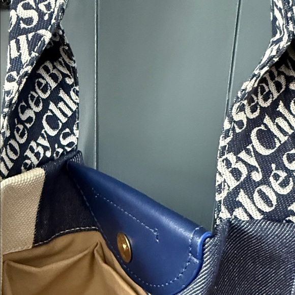 See By Chloe Navy and Cream Logo Tote - Picture 6 of 6